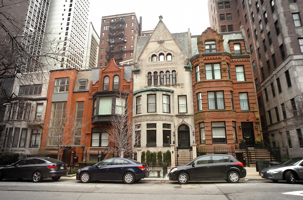 Brownstones on the 80 block of E. Elm Street in Chicago's Gold Coast neighborhood.