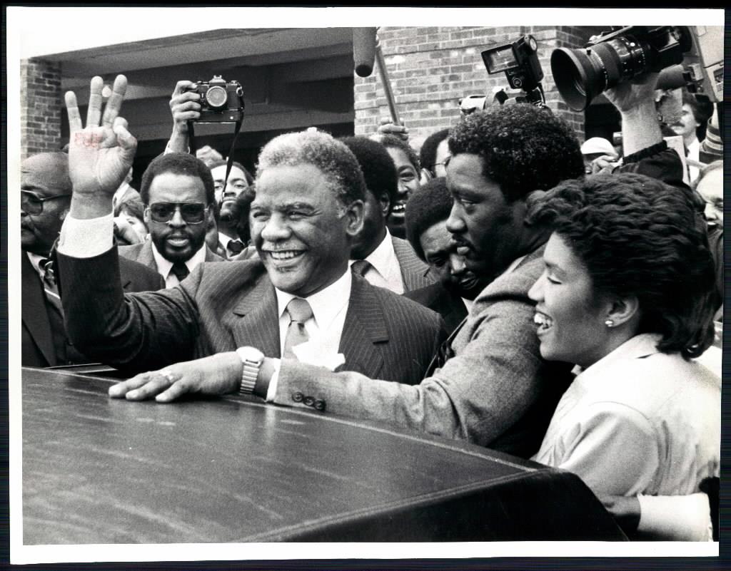 Chicago Mayor Harold Washington at his inauguration at Navy Pier on April 29, 1983. (Photo: Val Mazzenga/Chicago Tribune)