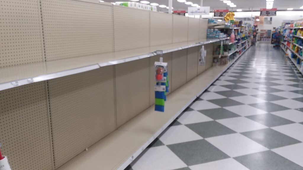 The toilet paper isle in the local grocery store, March 14, 2020. Dan Plutchak/photo.