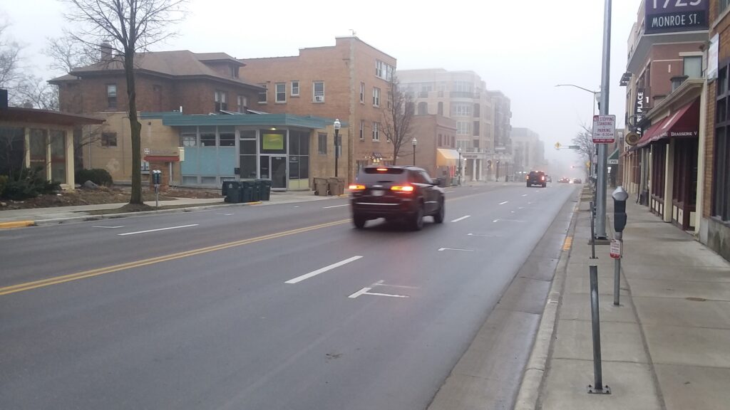 A nearly deserted Monroe Street in Madison during the morning commute on March 19, just after the Safer at Home order was announced. Dan Plutchak/photo.